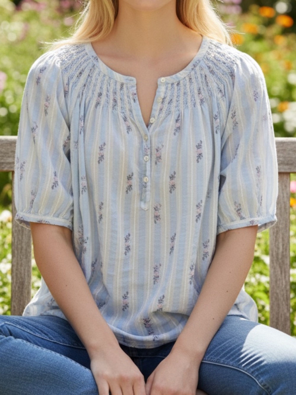 LOFT light-blue and white striped blouse size large